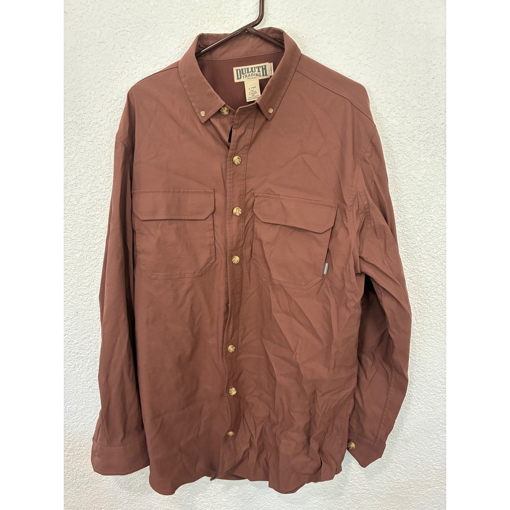 Duluth Trading Co Armachillo Shirt Mens L Tall Brown Long Sleeve Vented Fishing